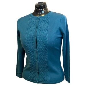 Castle of Ireland Fine Wool Blend Traditional Cardigan in Teal